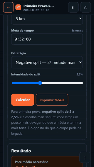 Calculadora de Estratégia de Ritmo em uso